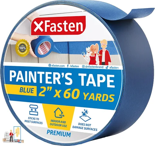 Miniatura 18 de XFasten Cinta azul profesional para pintores, multiuso, 3 pulgadas x 60 yardas, tecnología de línea de borde afilado, produce líneas afiladas