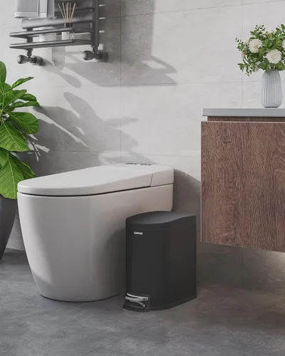 Miniatura 2 de Garvee Cubo de basura de metal de 1.6 galones / 6 litros con tapa, bote de basura delgado e impermeable para dormitorio, cubo de basura pequeño
