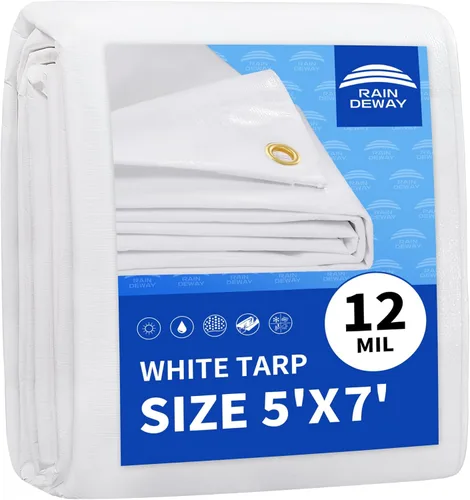 Miniatura 75 de RAINDEWAY Lona blanca resistente de 12 mil de 15 x 20 pies, resistente a los rayos UV, impermeable, resistente a la intemperie, con ojales de metal