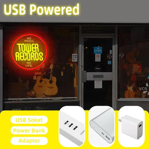 Miniatura 5 de Tower Records - Letrero de neón con música retro para decoración de pared, letreros LED para tienda de CD, dormitorio, arte de pared de neón rojo