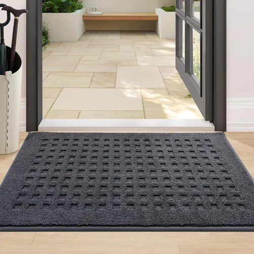 Miniatura 10 de BEQHAUSE Tapetes para puerta de 20 x 32 pulgadas, tapete antideslizante de punto gofre, de perfil bajo, resistente a la suciedad y absorbente, Beige