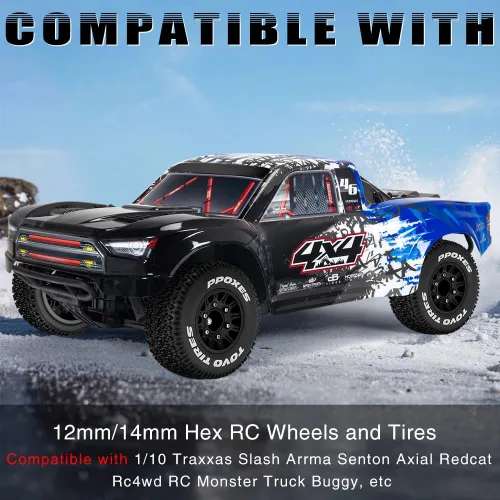 Miniatura 2 de GLOBACT Ruedas y neumáticos hexagonales RC de 0.472 in/0.551 in 1/10 RC para Arrma Senton Fury Slash Axial Losi Redcat Rc4wd Hex Reemplazo Negro
