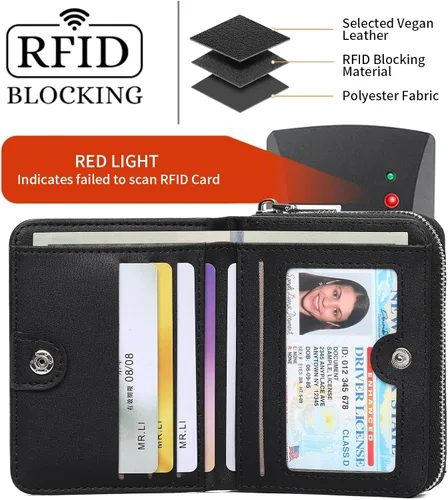 Miniatura 5 de GAEKEAO Billetera de cuero para mujer con bloqueo RFID, tarjetero compacto, pequeño, con ventana para identificación, bolsillo con cremallera