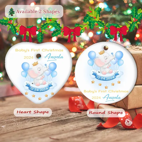 Miniatura 5 de Adornos personalizados para la primera Navidad del bebé 2024 con nombre y texto, adorno de elefante personalizado para bebés recién nacidos