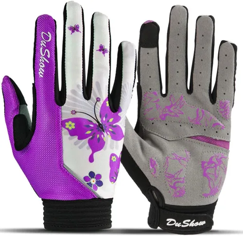 DuShow - Guantes para bicicleta para mujer, guantes de entrenamiento floral rosa para mujer, guantes de ciclismo de dedos completos para conducir y