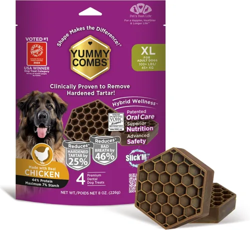 Miniatura 19 de Yummy Combs Golosinas dentales para perros, aprobadas por veterinarios VOHC, deliciosa proteína de pollo, elimina el sarro con forma de peine