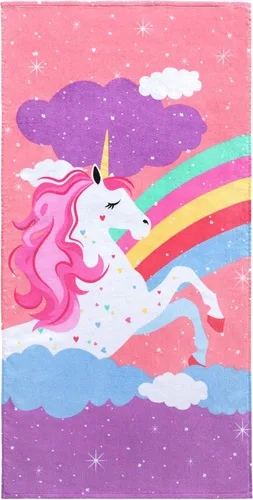 Miniatura 2 de Softerry Toalla de playa de terciopelo con diseño de unicornio arcoíris para niños, 28 x 55 pulgadas, 100% algodón