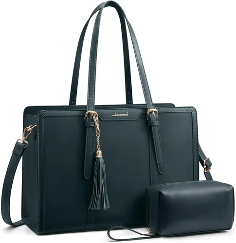 Miniatura 20 de LOVEVOOK Bolsa para laptop para mujer, bolsa de lona ligera de 15.6 pulgadas, bolsa grande para computadora, con bolso de mano, para negocios, Beige
