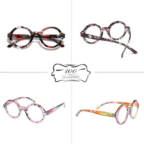 Miniatura 5 de Paquete de 4 lentes de lectura redondos de gran tamaño con filtro de luz azul/antirreflejos para mujeres, bisagras de resorte, lectores florales