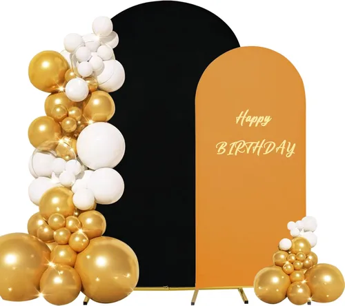 Miniatura 29 de Juego de 2 fundas para arco de boda de 2 lados, parte superior redonda de spandex, funda ajustada para telón de fondo de arco para fiesta de Beige