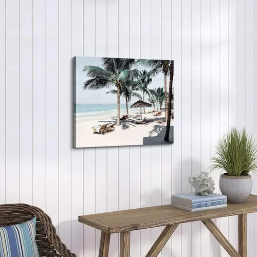 Miniatura 5 de Lienzo decorativo para pared, diseño de palmeras en la playa con temática de paisaje marino tropical moderno, impresión fotográfica sobre lienzo