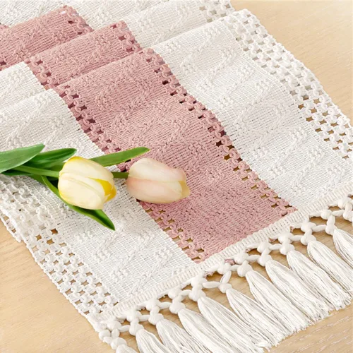 Miniatura 15 de Socomi Camino de mesa bohemio de verano rústico para comedor, cocina, centro de mesa, decoración pequeña de macramé de algodón y lino, camino