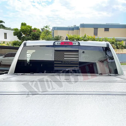 Miniatura 5 de Xinghe para Toyota Tacoma 2005-2023, calcomanías de la bandera estadounidense de Jesús para ventana trasera deslizante de camión, calcomanía