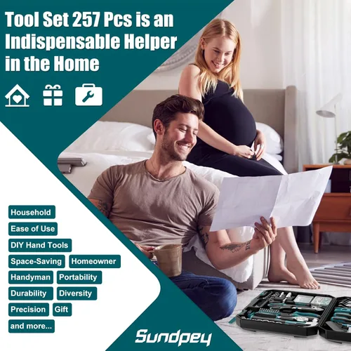 Miniatura 7 de Sundpey Home Tool Kit 257-PCs - Juego de herramientas de reparación básica para el hogar para hombres y mujeres - Juego de herramientas de mecánico