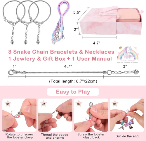 Miniatura 4 de Kit de Fabricación de Pulseras con Abalorios de ELLENER - Un Regalo Perfecto de Cumpleaños y Vacaciones para Niñas de 6, 7, 8, 9, 10 Años con Caja