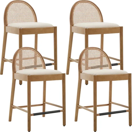 Miniatura 8 de Ya-Home Juego de 2 taburetes de bar de mediados de siglo, taburetes de bar de 26 pulgadas con respaldo de ratán Sherpa de altura de mostrador