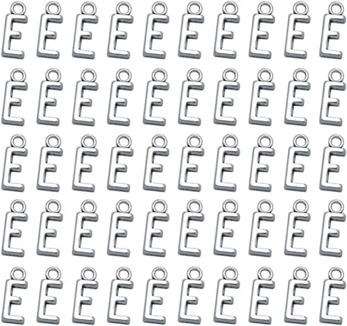 Miniatura 9 de 50pcs plata antigua letra E aleación colgante encantos para bricolaje joyería fabricación para collares, pulseras llaveros más, aleación, Aleación.