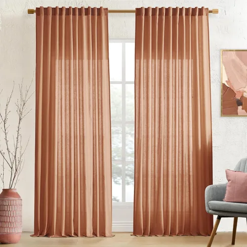 Miniatura 80 de XTMYI - Cortinas transparentes de 54 pulgadas de largo, juego de 2 paneles para baño, cortinas cortas de lino y algodón con semi privacidad