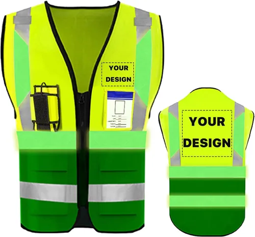 Miniatura 23 de Chaleco de seguridad de alta visibilidad reflectante con bolsillos y cremallera personalizado su logotipo ropa de trabajo de seguridad