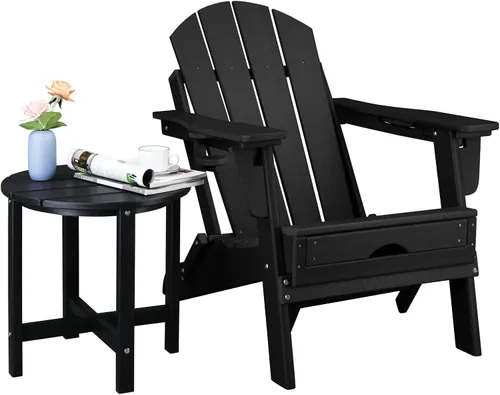 Miniatura 6 de Mesa auxiliar de patio, mesa de patio compuesta para piscina, mesas auxiliares de polietileno de alta densidad para patio trasero, piscina, Negro