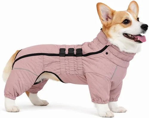 Miniatura 34 de Abrigo cálido para perros de doble capa, chaleco para perros, 4 patas cubiertas, resistente al viento, impermeable, reflectante, gris XS - L