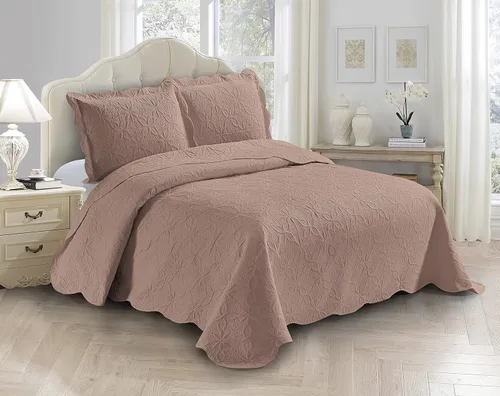 Miniatura 7 de Fancy Linen Juego de colcha en relieve de 3 piezas de gran tamaño, funda de cama de gran tamaño con patrón de margaritas florales sólidas # Allis