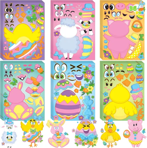 JOYIN 36 calcomanías de animales de Pascua con diseño de huevo de Pascua, haz tus propias calcomanías con conejo, huevo, pollito, cáscara, oveja,