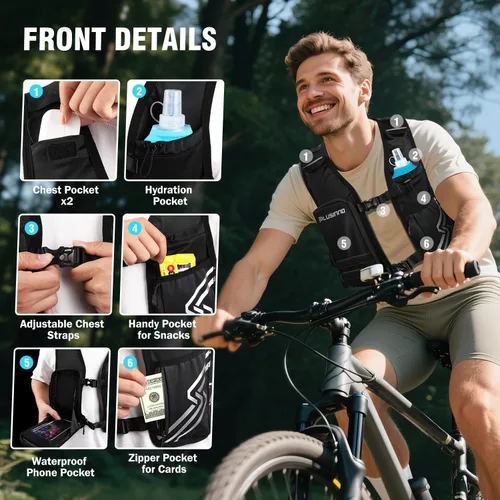 Miniatura 2 de Chaleco de Correr para Hombres y Mujeres, Chaleco de Hidratación para Correr con Botella Suave de 500ml y Bolsillo para Teléfono con Pantalla