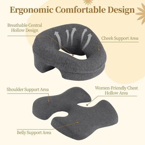 Miniatura 3 de Almohada de masaje boca abajo, almohada boca abajo para dormir, cojín ergonómico para la cabeza y cojín de pecho, cojín de masaje para dormir