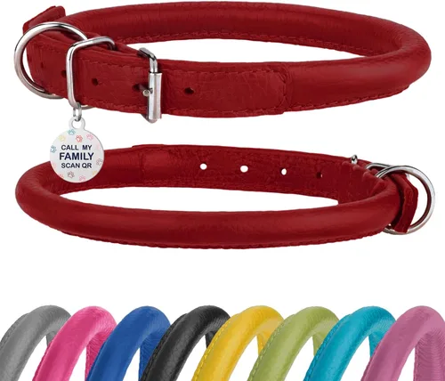 Collar de cuero enrollado para perro, diseño redondo suave que evita enredos y enmarañe con etiqueta de identificación para perros pequeños, Hebilla