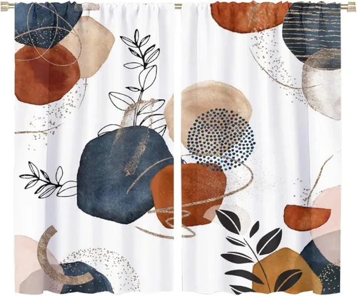 Miniatura 12 de Cortinas de hojas de otoño de mediados de siglo, cortinas opacas con aislamiento térmico y bolsillo para barra, 2 paneles de 45 pulgadas de largo x