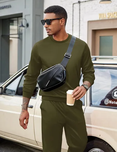 Miniatura 97 de COOFANDY Conjunto deportivo de 2 piezas para hombre, sudadera de manga larga, sin botones, para deportes, casual, fitness, trotar