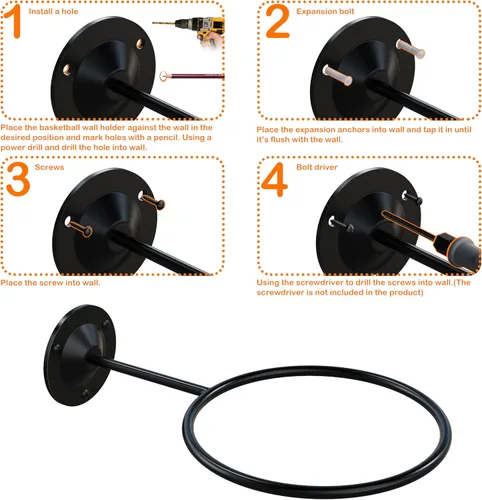 Miniatura 6 de S SUCHEK Soporte para pelotas de baloncesto y deportes, soporte de pared para baloncesto, fútbol, voleibol, fútbol, rugby