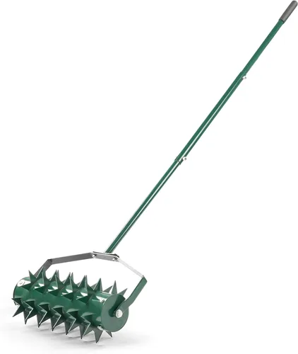 Aireador de césped rodante, herramienta de aireación manual resistente de 18 pulgadas, rodillo aireador de picos de césped con mango ajustable de 49