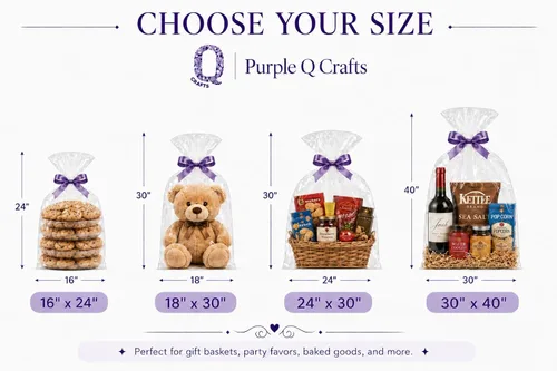 Miniatura 6 de Bolsas de celofán transparente para canastas de Purple Q Crafts, paquete de 20 unidades, envoltura grande de celofán transparente para canastas