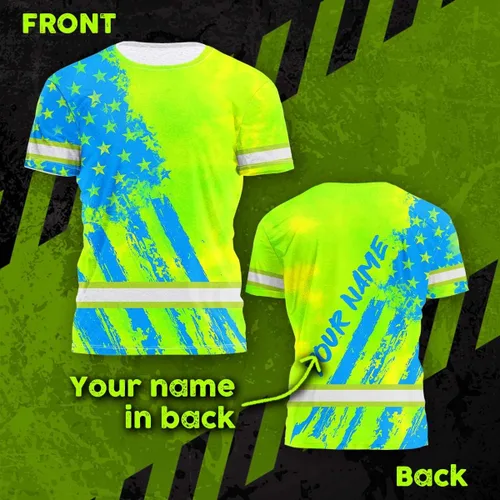 Miniatura 3 de Camisa de alta visibilidad con bandera de Estados Unidos de color para hombres y mujeres, con nombre personalizado, camisa de seguridad reflectante