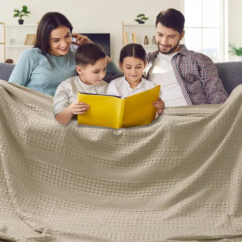 Miniatura 43 de PHF - Manta tejida de punto gofre 100% algodón, suave, ligera, transpirable, acogedora, de verano, para sofá y cama, tejida, estética, decoración