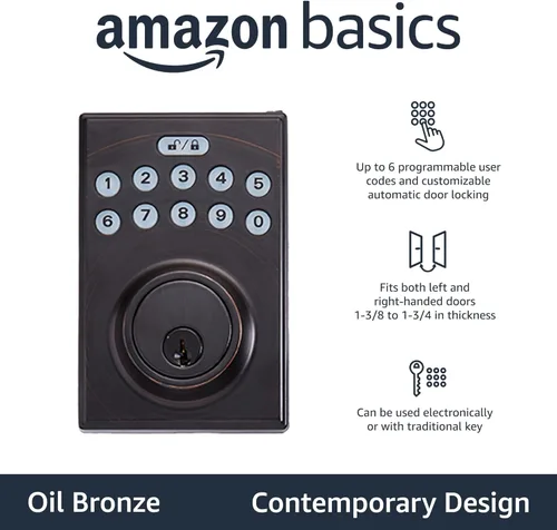 Miniatura 2 de Amazon Basics Cerradura de puerta con pestillo de seguridad y teclado electrónico con entrada sin llave de control táctil, opción de entrada