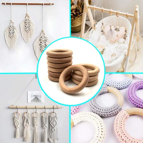 Miniatura 6 de Anillos de madera, 10 unidades sin terminar de 2.8 in de madera de haya natural maciza, círculos sin pintura para manualidades, conectores