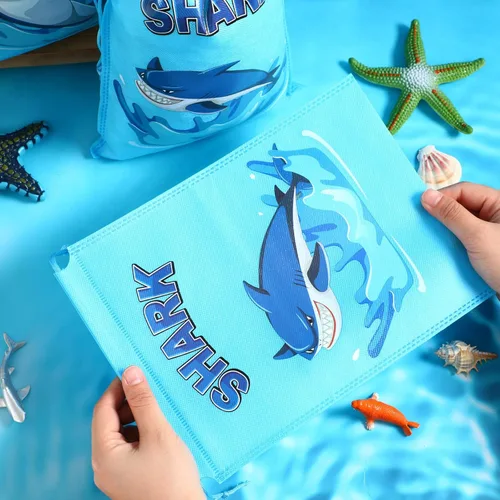 Miniatura 3 de Woanger 24 bolsas con cordón para fiesta de tiburones para niños, bolsas de regalo de fiesta de tiburón, a granel, no tejidas, con cordón, dulces