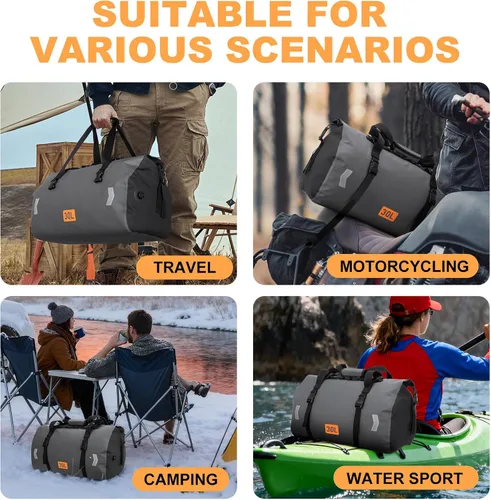 Miniatura 7 de OCKLILY Bolsa seca impermeable, bolsa trasera de motocicleta enrollable de 30 L con válvula de aire y correas de fijación rápida, bolsas de viaje