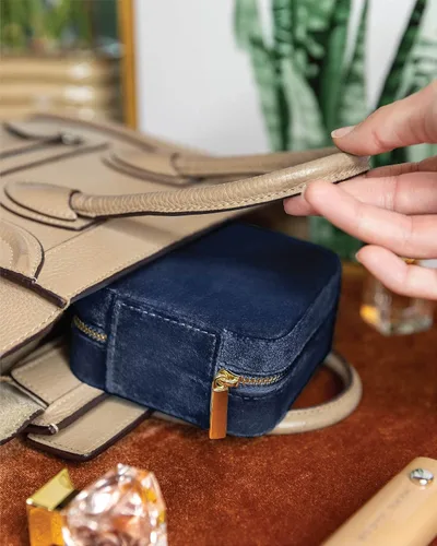 Miniatura 5 de Joyero de viaje de terciopelo caja organizadora de joyas de viaje estuche para joyas de viaje joyero pequeño para mujer estuche de viaje para joyas