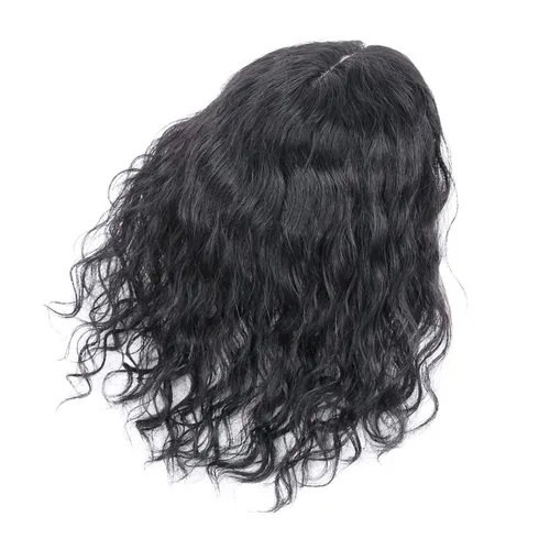 Miniatura 3 de Peluca de cabello humano rizado natural para mujer, con clip, 5.1 x 5.5 in, parte superior plateada, parte izquierda para cubrir pérdida de cabello