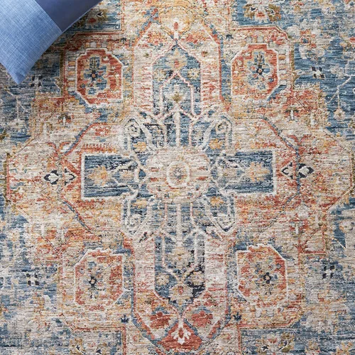 Miniatura 6 de SAFAVIEH Silverado Collection - Alfombra para pasillo, 2 x 8 pies, azul y óxido, diseño vintage envejecido, no desprende pelusa y de fácil cuidado