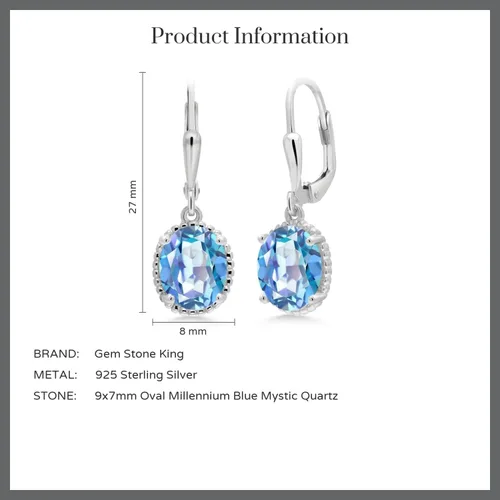 Miniatura 127 de Gem Stone King Aretes colgantes de gota para mujer, plata de ley 925, piedra natal ovalada de 0.354 x 0.276 in, joyería fina, regalos para ella