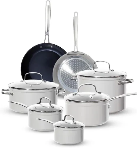Miniatura 24 de Nuwave - Juego de 12 utensilios de cocina forjados y ligeros, revestimiento ultra antiadherente de cerámica Duralon G10 saludable, tapas de vidrio
