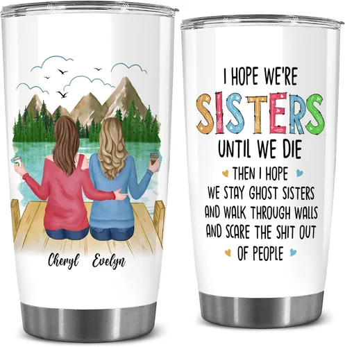 Miniatura 10 de WHIDOBE Vaso personalizado para hermana (2 mujeres) personalizado de 20 onzas con avatar, nombre – Taza de viaje para mejor amiga, regalo de amistad