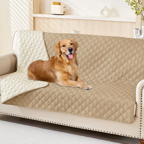 Miniatura 122 de Smiry Funda impermeable para cama de mascota, suave y lavable, para muebles, cama, sofá, reversible, a cuadros (30 x 53 pulgadas, color beige/beige)