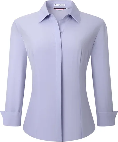 Miniatura 10 de Esabel.C Camisas de manga larga con botones para mujer, ajuste regular, blusa de trabajo elástica