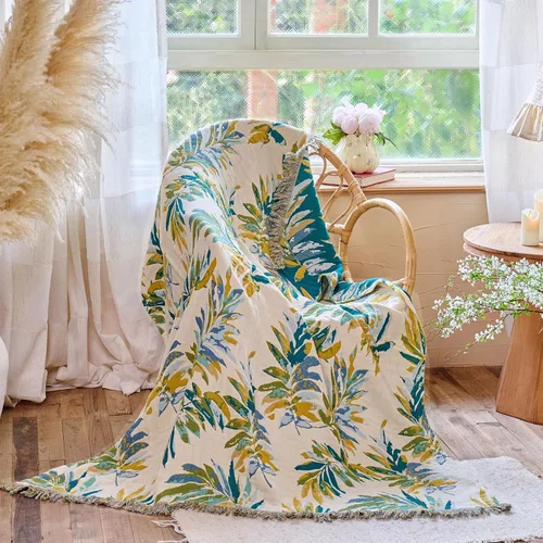 Miniatura 15 de Manta de arrullo boho 60 x 80 pulgadas, manta suave y acogedora 100% algodón para cama, mantas de otoño con decoración floral de pájaros y granja